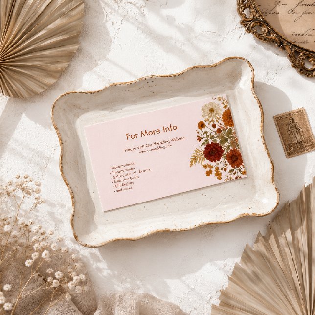 Burnt Orange Rustic Fall Leaves Wedding Website Enclosure Card (Creator Uploaded)