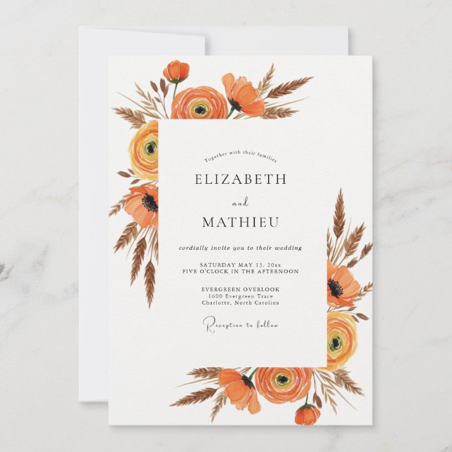 Burnt Orange Rustic Harvest Wedding Invitation (Front)