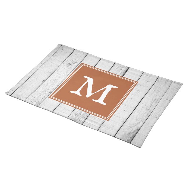 Burnt Orange Rustic Monogram Placemat (On Table)
