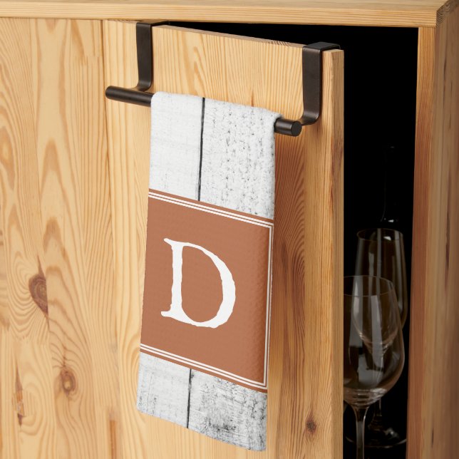 Burnt Orange Rustic Monogram Towel (Thirds Fold)