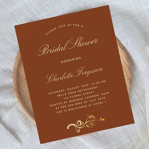 Burnt orange rusts bridal shower budget invitation