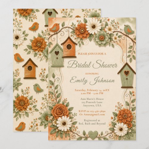 Burnt Orange Sage Green Fall Bridal Shower Invitation