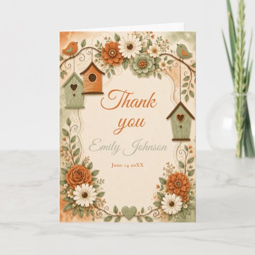Burnt Orange Sage Green Fall Bridal Shower Thank You Card