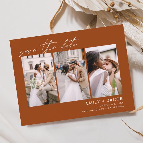 Burnt Orange Save the Date 3 Photo Postcard