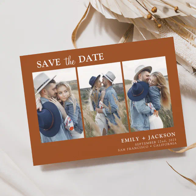 Burnt Orange Save the Date 3 Photo Simple Zazzle