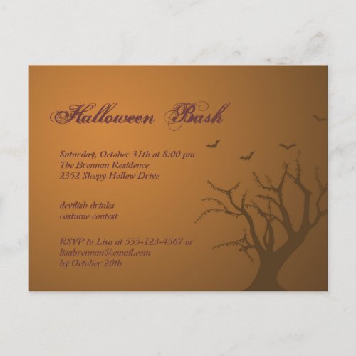 Burnt orange scary tree Halloween party invitation