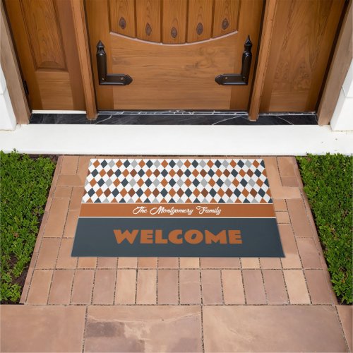 Burnt Orange School Colors Argyle Pattern Doormat