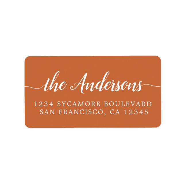 Burnt Orange Script Family Return Address Label (Front)