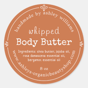 Burnt Orange Script Handmade Body Butter Label