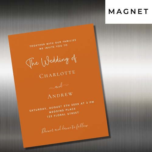 Burnt orange script luxury wedding magnetic invitation