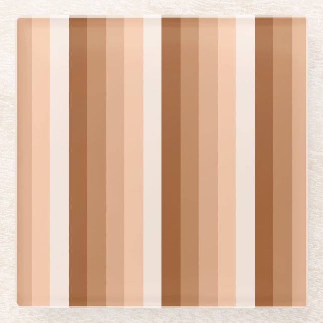 Burnt orange shadow stripes glass coaster (Front)