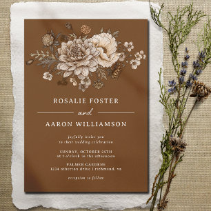 Burnt Orange Sienna   Elegant Boho Floral Wedding Invitation