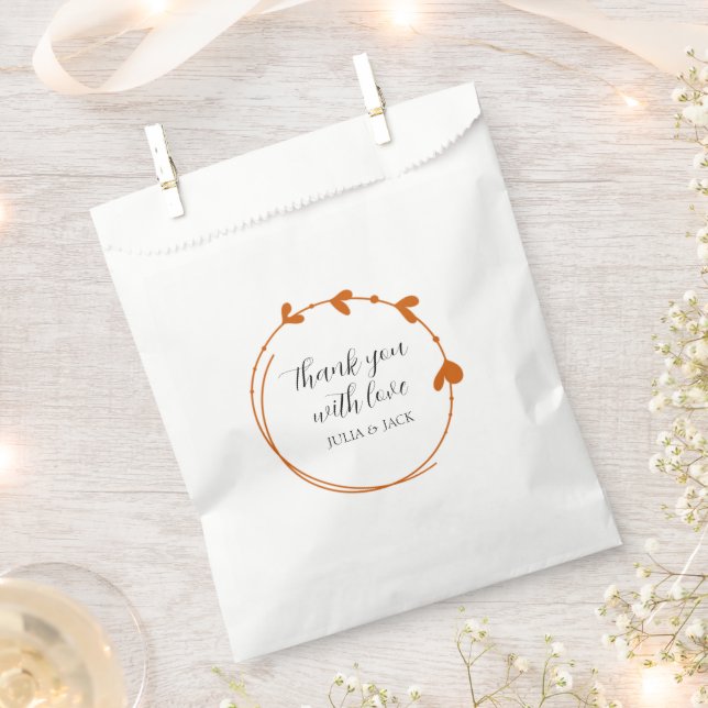 Burnt Orange Simple Heart Wreath Wedding Favor Bag (Clipped)