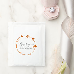 Burnt Orange Simple Heart Wreath Wedding Favor Tea Bag Drink Mix