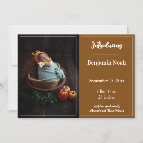 Burnt Orange Simple Photo Birth Announcement