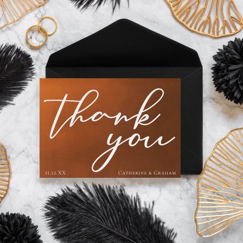 Burnt Orange Simple Script Rustic Autumn Wedding Thank You Card