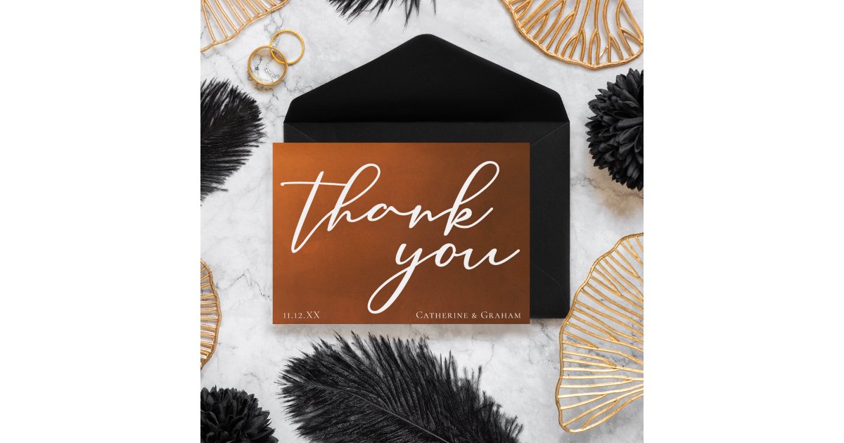 Burnt Orange Simple Script Rustic Autumn Wedding Thank You Card | Zazzle