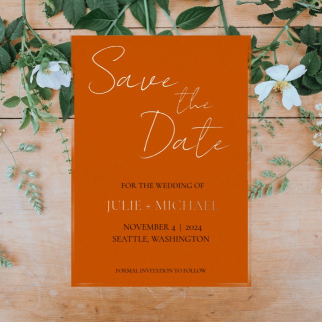 Burnt Orange Simple Style Wedding Save the Date Foil Invitation (In Situ Wedding)
