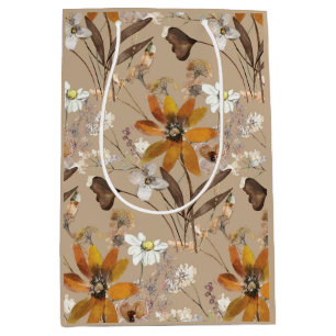 Burnt Orange Simple Wildflower Fall Floral Medium Gift Bag