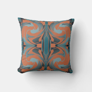 Burnt Orange Slate Swirling Seafoam Large Mosaics Throw Pillow