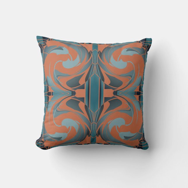 Burnt Orange Slate Swirling Seafoam Large Mosaics Throw Pillow (Front)