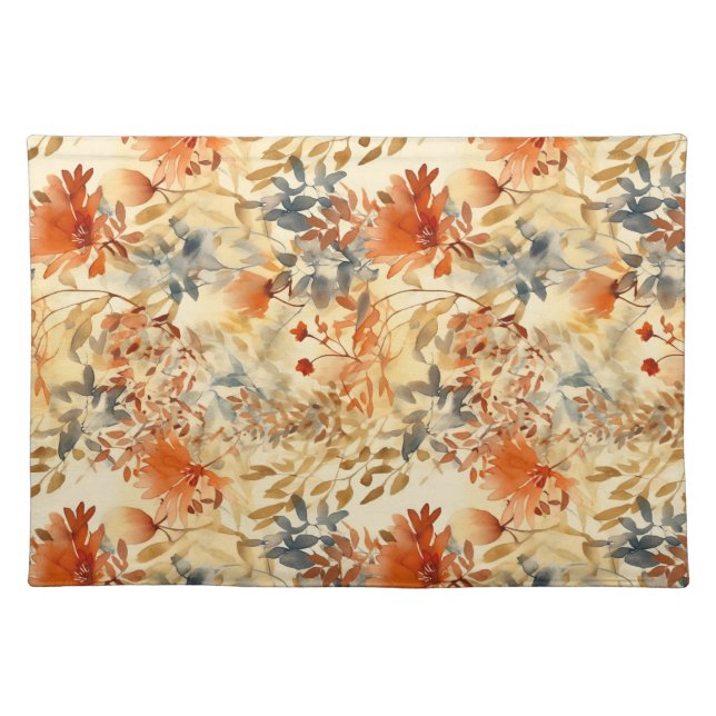 Burnt Orange, Smoky Indigo Abstract Floral Cloth Placemat (Front)