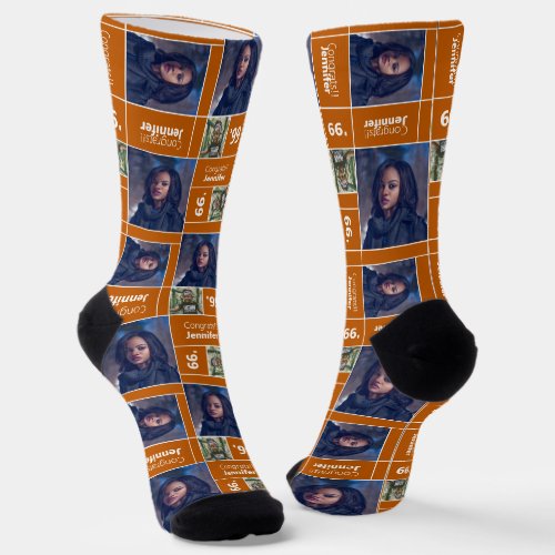 Burnt Orange Square Photo Graduation Class Year Socks