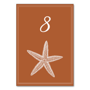 Burnt Orange Starfish Table Number Card