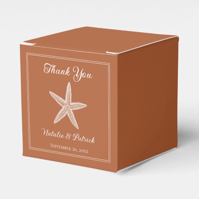 Burnt Orange Starfish Wedding Favor Boxes (Front Side)