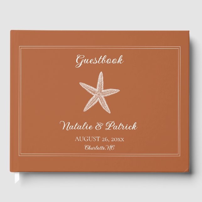 Burnt Orange Starfish Wedding Guest Book (Front)
