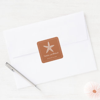 Burnt Orange Starfish Wedding Stickers