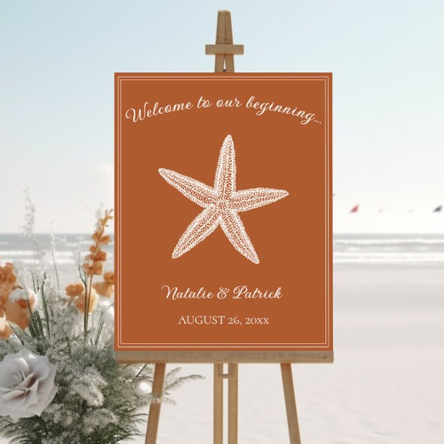 Burnt Orange Starfish Wedding Welcome Sign (Burnt Orange Starfish Wedding Welcome Sign)