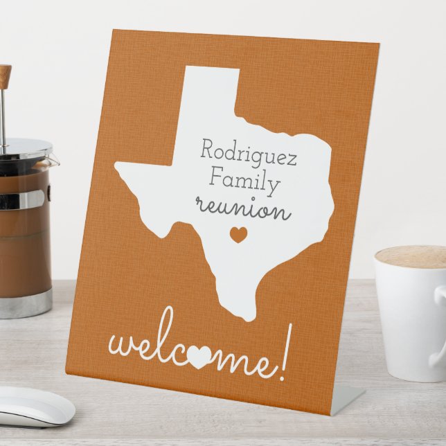 Burnt Orange State of Texas Family Reunion Pedestal Sign (In SItu)