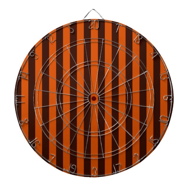 Burnt Orange Stripes Vertical Dartboard With Darts (Front)