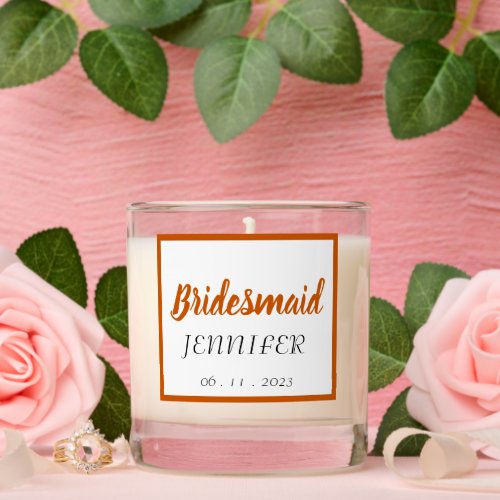 Burnt Orange Stylized Bridesmaid Name Scented Candle