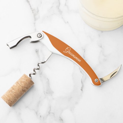 Burnt Orange Stylized Groomsman Name Waiters Corkscrew