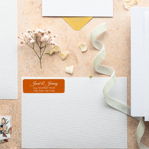 Burnt Orange Stylized Name Wedding Return Address Label