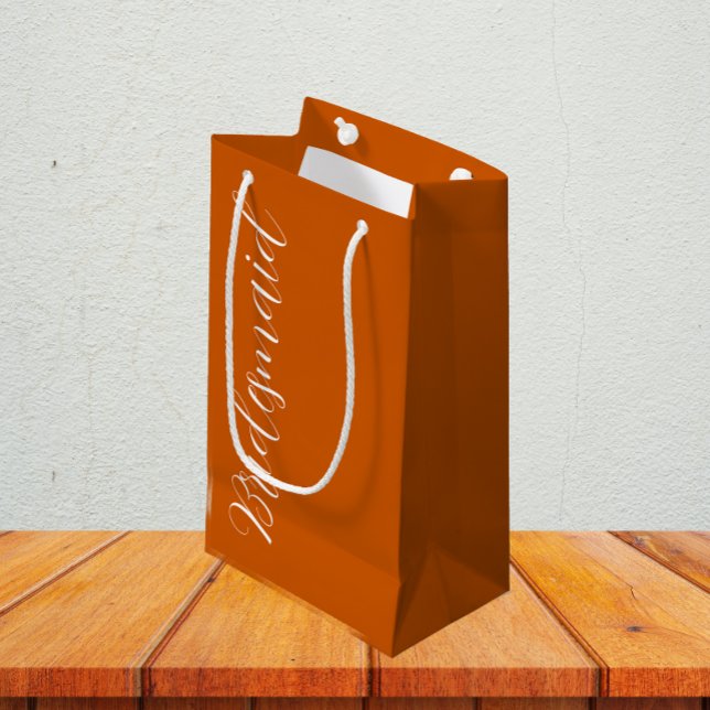 Burnt Orange Stylized Script Wedding Bridesmaid Small Gift Bag (In Situ)