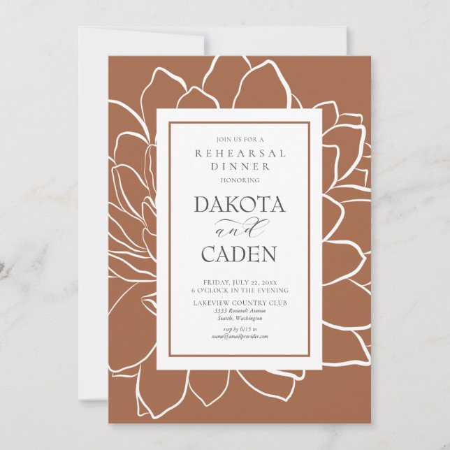 Burnt Orange Succulent Wedding Rehearsal Dinner Invitation (Front)
