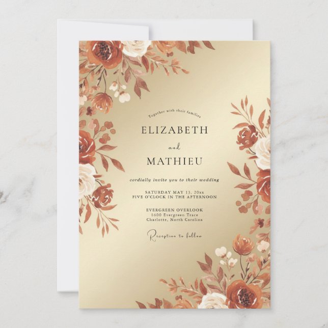 Burnt Orange Sumptuous Autumn Wedding Invitation (Front)