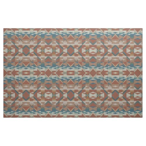 Burnt Orange Taupe Blue Teal Brown Ethnic Look Fabric