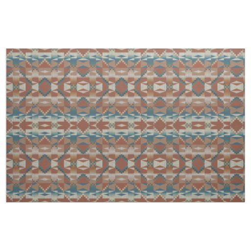 Burnt Orange Taupe Blue Teal Brown Ethnic Look Fabric