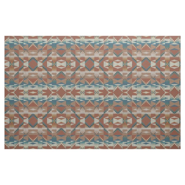 Burnt Orange Taupe Blue Teal Brown Ethnic Look Fabric (Fat Quarter)