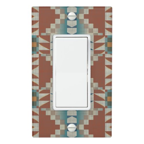 Burnt Orange Taupe Brown Teal Blue Tribal Art Light Switch Cover