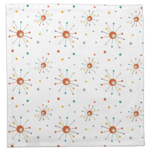 Burnt Orange Teal Atomic Age Starburst Midcentury Cloth Napkin