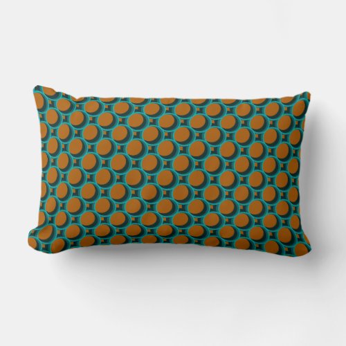 Burnt Orange  Teal Geometric Dots  Diamonds Lumbar Pillow