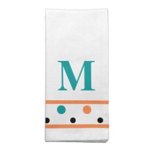 Burnt Orange Teal Monogram Cloth Napkin