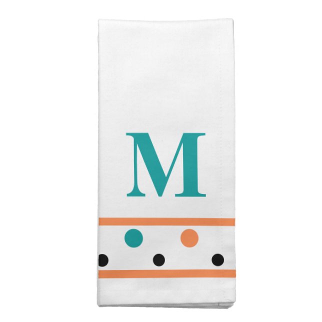 Burnt Orange Teal Monogram Cloth Napkin (Folded)