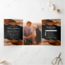 Burnt Orange Terracotta Agate Marble Black Wedding Tri-Fold Invitation