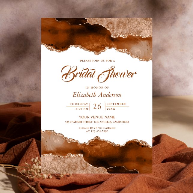 Burnt Orange Terracotta Agate Marble Bridal Shower Invitation (Creator Uploaded)